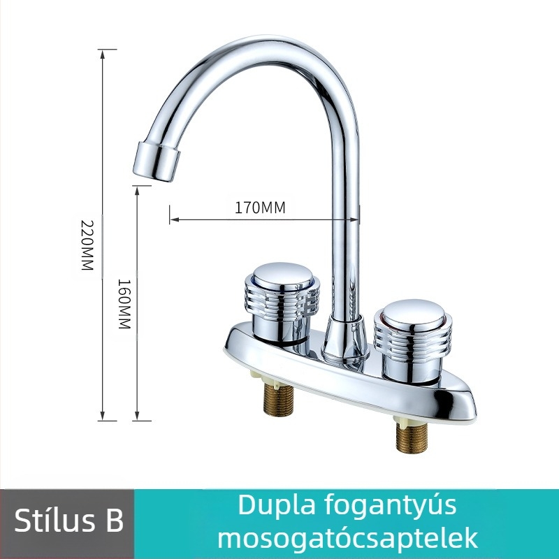 Réz mosdócsaptele fürdőszobához meleg és hideg vízzel, kétlyukú, keverőcsap, modell YLE2003