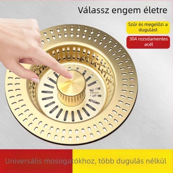 304 rozsdamentes acél konyhai mosogató szűrő pop-up maggal (bounce core) - modell Golden strainer sink bounce core, márka An Yu, típus bounce, forma launching, stílus Modern simplicity