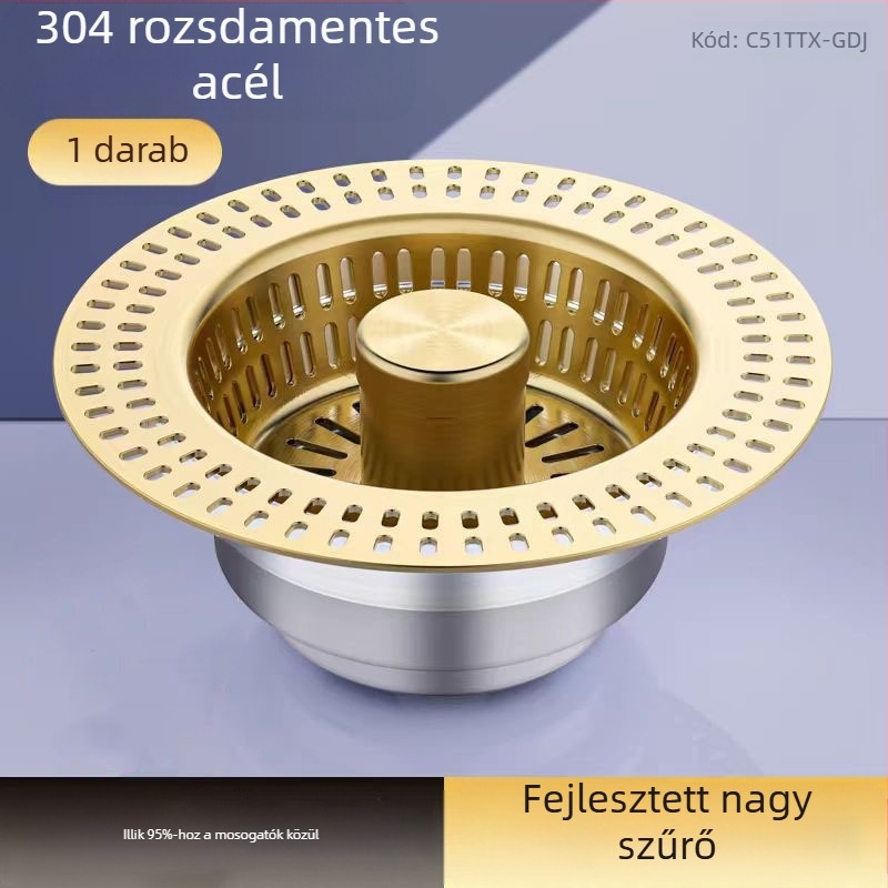 304 rozsdamentes acél konyhai mosogató szűrő pop-up maggal (bounce core) - modell Golden strainer sink bounce core, márka An Yu, típus bounce, forma launching, stílus Modern simplicity