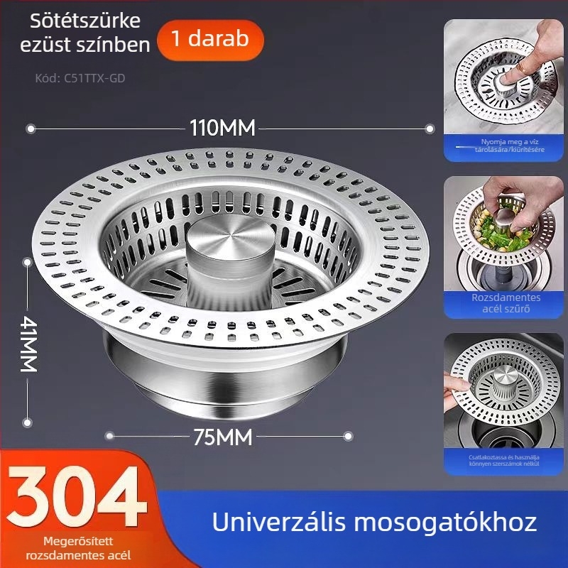 304 rozsdamentes acél konyhai mosogató szűrő pop-up maggal (bounce core) - modell Golden strainer sink bounce core, márka An Yu, típus bounce, forma launching, stílus Modern simplicity