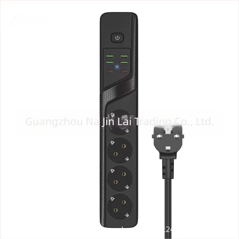 Európai 4-utas USB aljzat német szabvány szerint, túlterhelés elleni védelem, Type-C nagy teljesítményű hosszabbító — 10A, 100-250V, lángálló PC ház, réz vezetők, 3000W