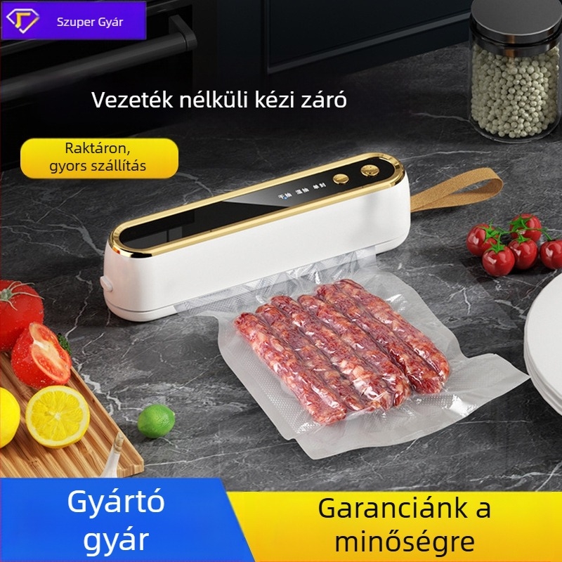 Vezeték nélküli kézi élelmiszer-vákuumszívó gép, háztartási használatra — 40 W, 7,4 V, tölthető, műanyag ház, kapacitás 500 ml alatt