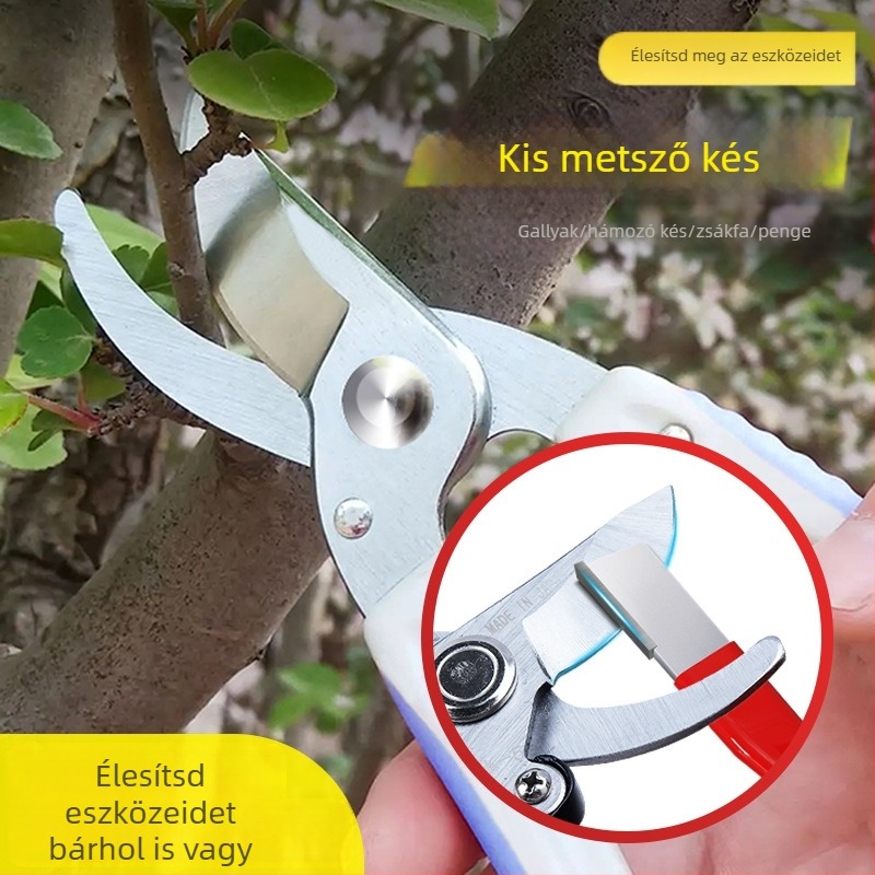 Szabadban használható, hordozható kerti olló és kés élező — cementált karbid, kettős használatú élező kő, testreszabható feldolgozás