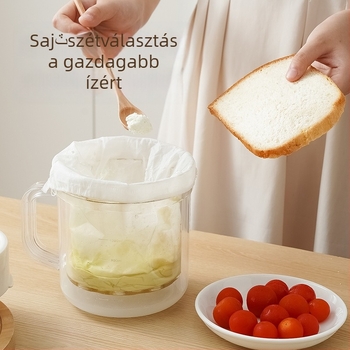 Kézi kör joghurt szűrő és savóelválasztó – háztartási, extrán nagy kapacitás, nem elektromos, 3 darab nemszőtt tasak, anyagok: PP/PS/ABS, rozsdamentes acél rugó 201