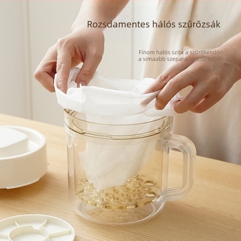 Kézi kör joghurt szűrő és savóelválasztó – háztartási, extrán nagy kapacitás, nem elektromos, 3 darab nemszőtt tasak, anyagok: PP/PS/ABS, rozsdamentes acél rugó 201