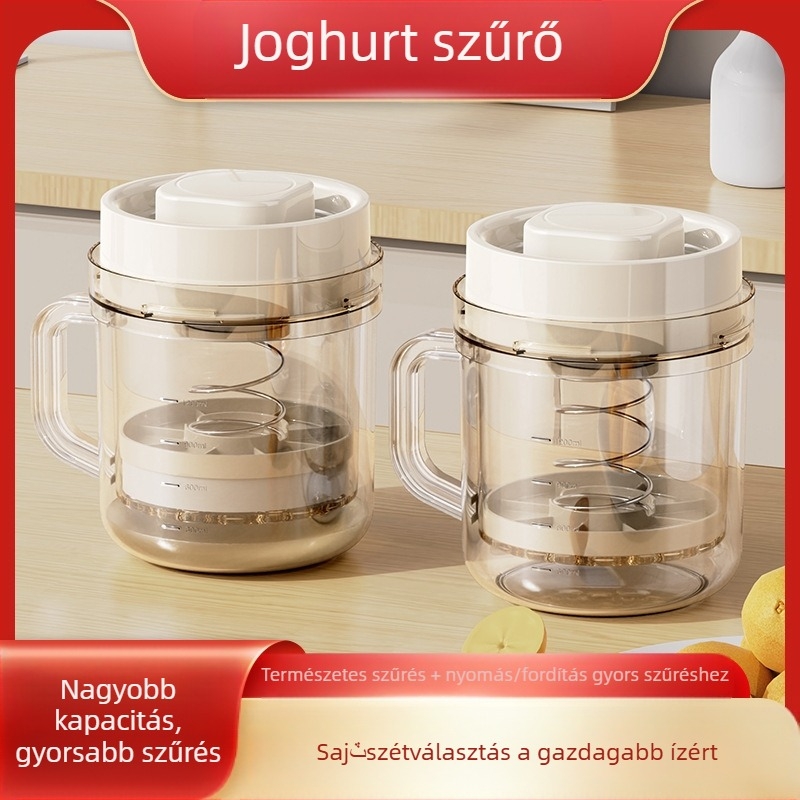Kézi kör joghurt szűrő és savóelválasztó – háztartási, extrán nagy kapacitás, nem elektromos, 3 darab nemszőtt tasak, anyagok: PP/PS/ABS, rozsdamentes acél rugó 201