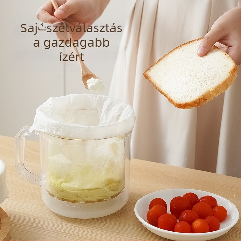 Kézi kör joghurt szűrő és savóelválasztó – háztartási, extrán nagy kapacitás, nem elektromos, 3 darab nemszőtt tasak, anyagok: PP/PS/ABS, rozsdamentes acél rugó 201