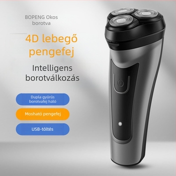 Elektromos borotva 3fejű lebegő forgó fejjel; mosható; beépített 500–800 mAh akkumulátor; 3W motor; akár 60 perc működés.