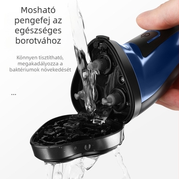 Elektromos borotva 3fejű lebegő forgó fejjel; mosható; beépített 500–800 mAh akkumulátor; 3W motor; akár 60 perc működés.