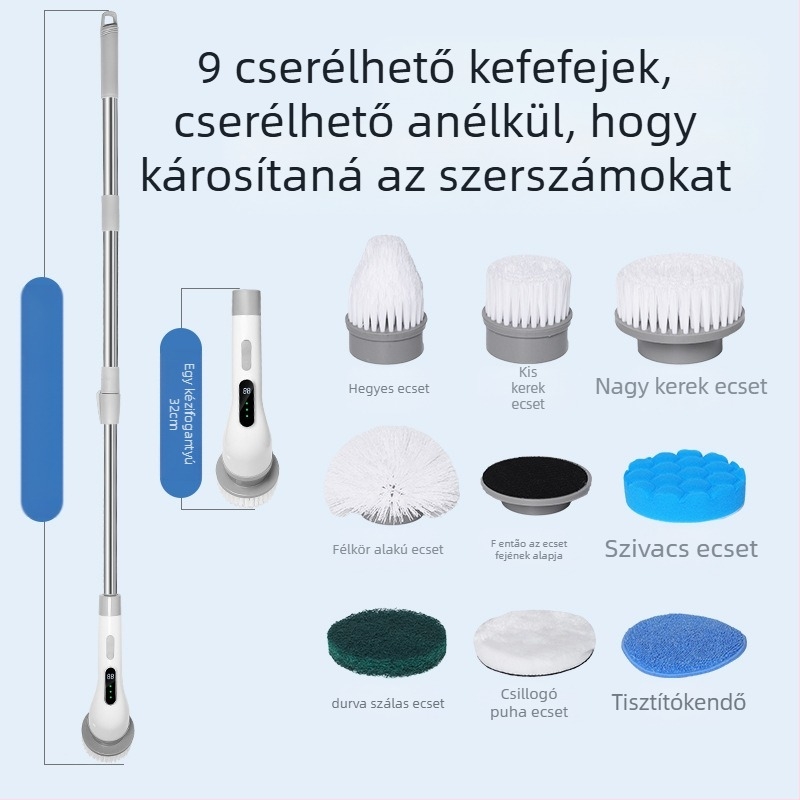 9‑fejű vezeték nélküli teleszkópos tisztítóecset konyhához és fürdőszobához
