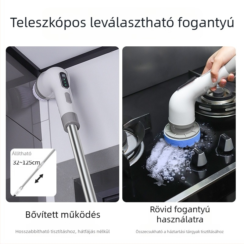 9‑fejű vezeték nélküli teleszkópos tisztítóecset konyhához és fürdőszobához