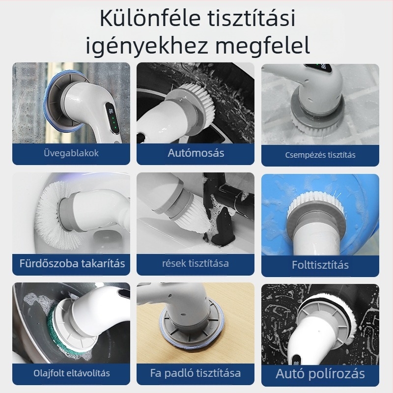9‑fejű vezeték nélküli teleszkópos tisztítóecset konyhához és fürdőszobához