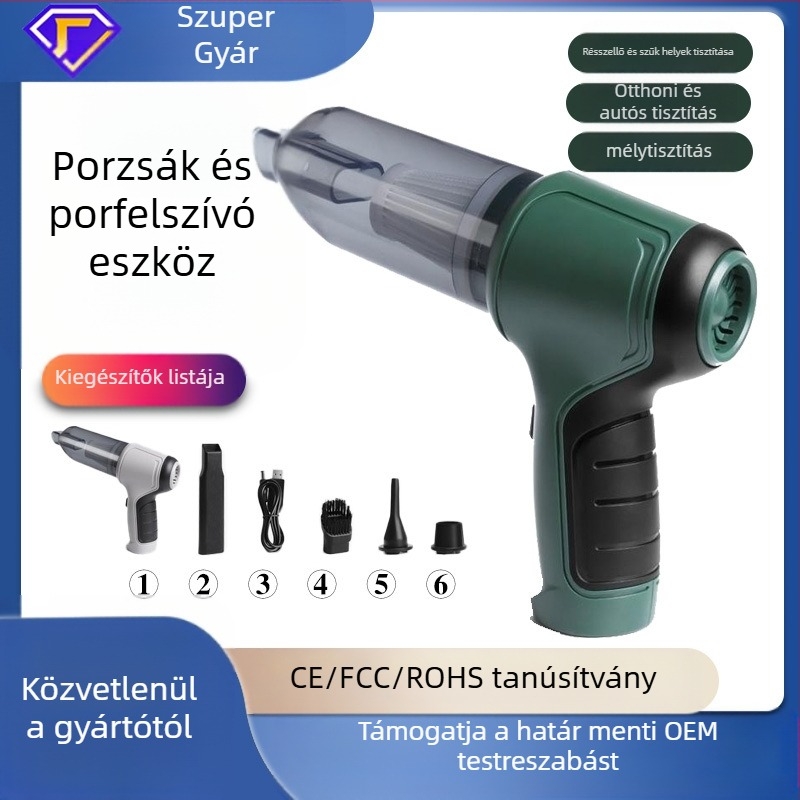 Kézi autó porszívó, vezeték nélküli, 7.4V, 120W, 1900Pa szívóerő, újratölthető