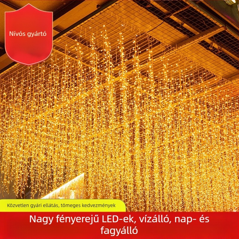 Napelemes 24V kültéri vízálló LED fények – színes jégsávok, zuhatagfények, függöny és lógó bojt fények (200 LEDs)