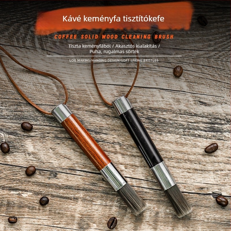 Kávéfőző és daráló tisztító kefé fa fogantyúval — tömörfa, kézi használat, modern egyszerű stílus