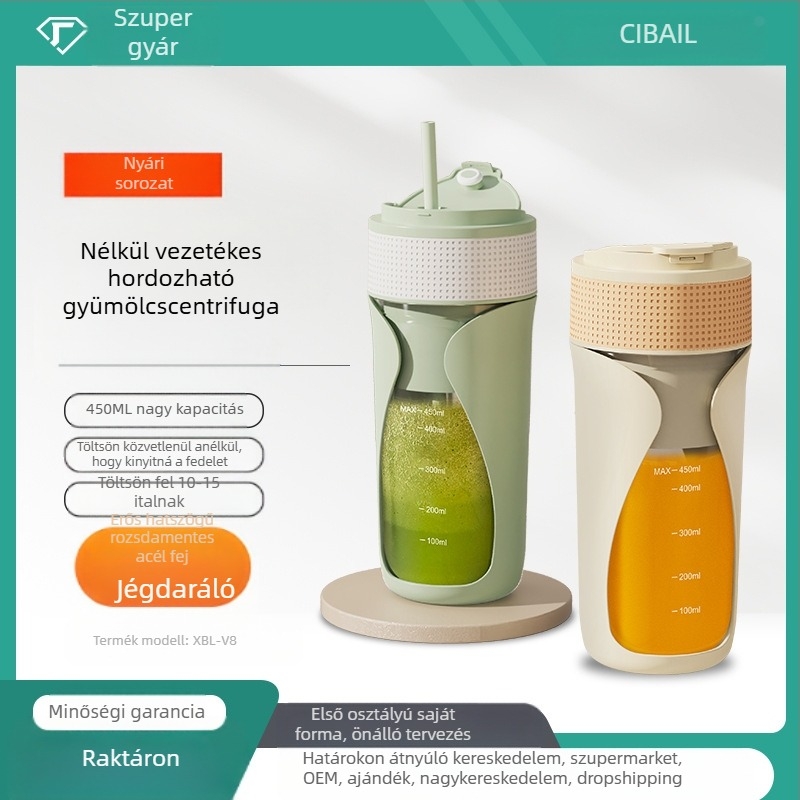 Hordozható, vezeték nélküli gyümölcsleves pohár, magas fordulatszámú 12001–15000 rpm, kapacitás 401–600 ml, 50W, beépített akkumulátor, PC élelmiszeripari műanyag