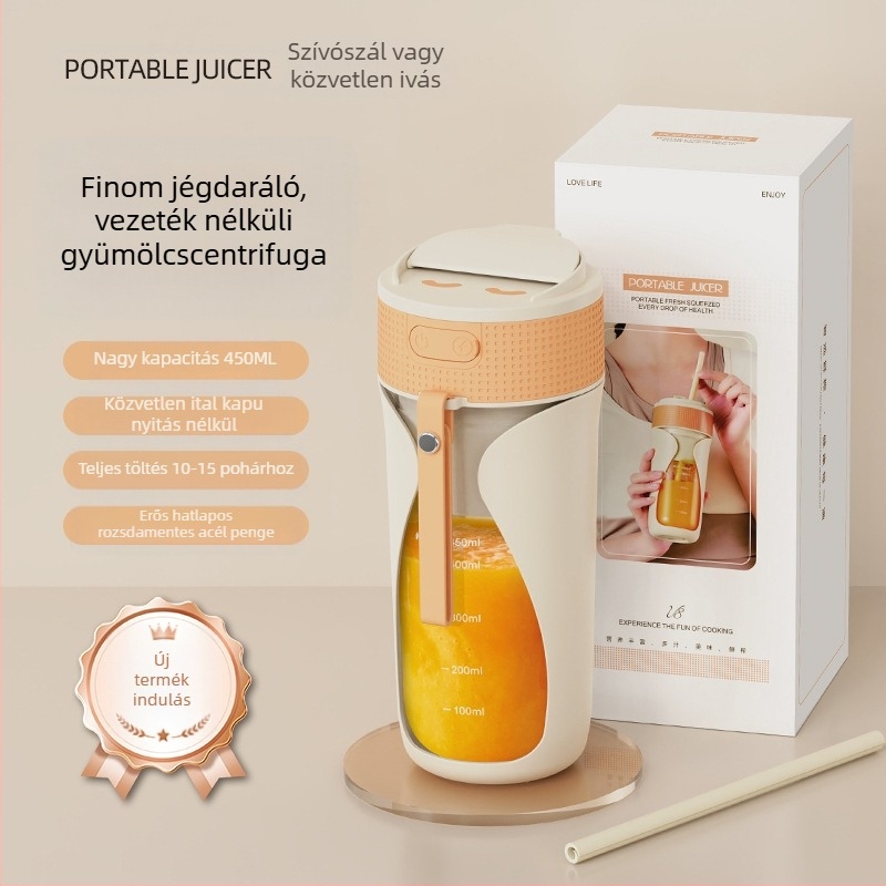 Hordozható, vezeték nélküli gyümölcsleves pohár, magas fordulatszámú 12001–15000 rpm, kapacitás 401–600 ml, 50W, beépített akkumulátor, PC élelmiszeripari műanyag