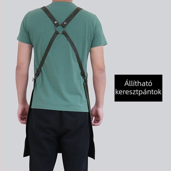 Uniszex ujj nélküli PU bőr kötény, vízálló, levehető nagy zsebbel