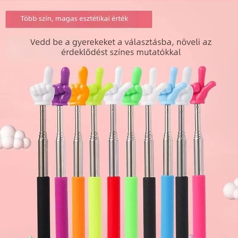 Teleszkópos ujjmutató, rozsdamentes acélból, állítható hosszúság, oktatáshoz