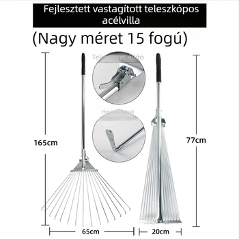 Nyújtható fűgereblye rozsdamentes acélból, állítható, többfogú, modell DCAO-003