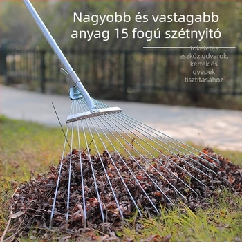 Nyújtható fűgereblye rozsdamentes acélból, állítható, többfogú, modell DCAO-003