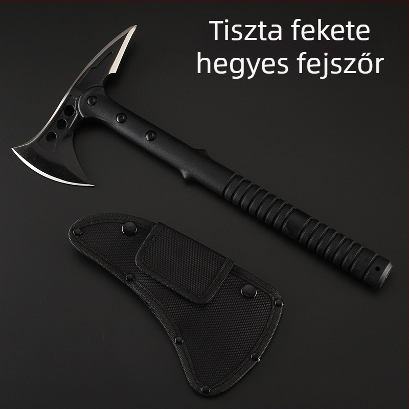 Taktikai túlélőfejsze kalapács fejjel, tűzoltó hegye, 420 rozsdamentes acél, 55–57 HRC