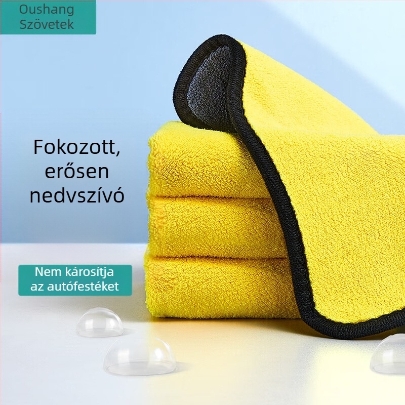 Autómosó törölköző - Kétoldalas korall plüss, szöszmentes, ultra vastag (Anyag: korall plüss; Tömeg: 70 g; Szálak folyamata: Stranded yarn; Feldolgozás: hímzés; Logó nyomtatás: Elérhető)