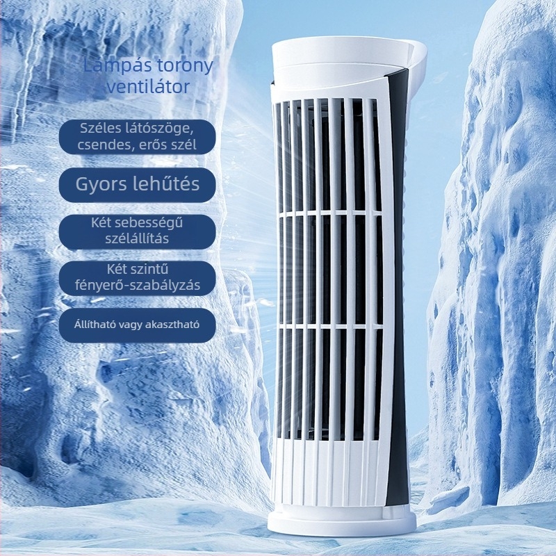 QY USB lapát nélküli ventilátor, 5V, mini torony, asztali lámpával