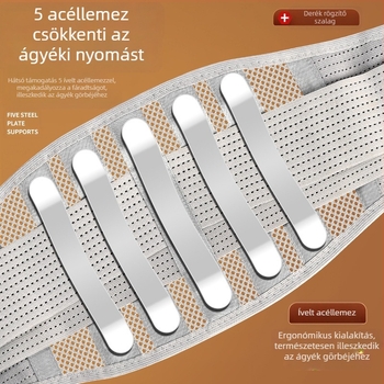 Derék-támogató öv lumbális acéllemez-sel, uniszex, légáteresztő, egész szezonos használatra, sporthoz és ülő tevékenységekhez