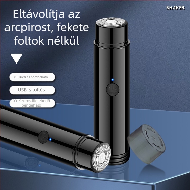 Geelyilai Mini Elektromos Borotva JLL022 – Forgó pengefej, beépített 300–500 mAh akkumulátor, üzemidő több mint 60 perc, fej eltávolítható és mosható