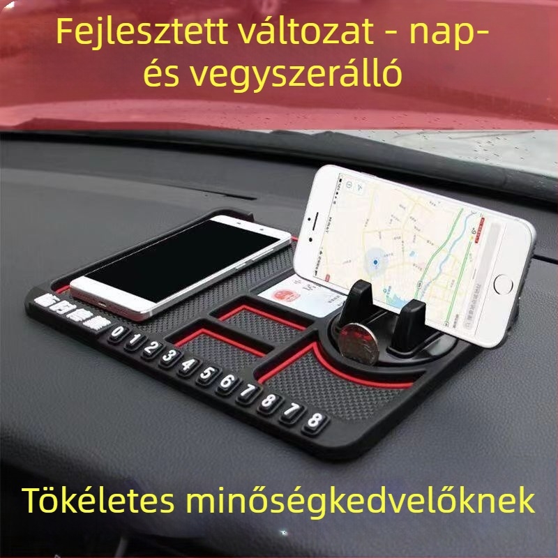 Többfunkciós szilikon autócsúszásmentes műszerfalpad telefontartóval és tárolórekesszel