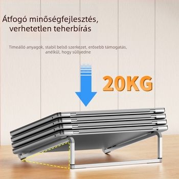 Összecsukható asztali tartó alumíniumötvözetből notebook és tablet számára, emelés és hűtés funkcióval