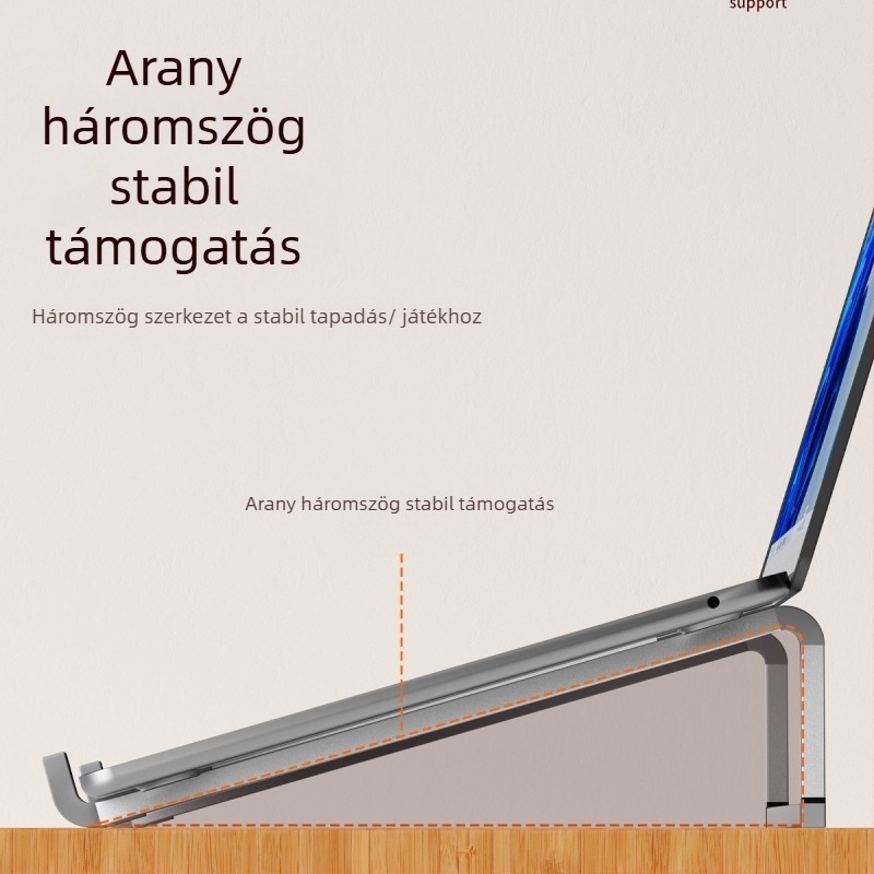 Összecsukható asztali tartó alumíniumötvözetből notebook és tablet számára, emelés és hűtés funkcióval