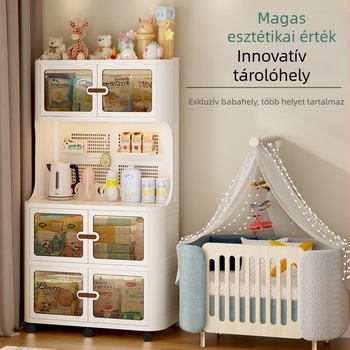 Falasra szerelhető anyák és babák tároló szekrénye etetőasztallal, modell 9614, anyag: polipropilén (PP), stílus: light luxury