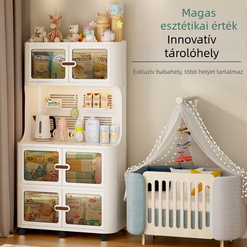 Falasra szerelhető anyák és babák tároló szekrénye etetőasztallal, modell 9614, anyag: polipropilén (PP), stílus: light luxury
