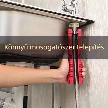 Mosogatóhoz való csőkulcs, S2 szerszámacél, műanyag felület, telepítéshez csapokra és szögváltó szelepekre