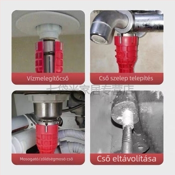 Mosogatóhoz való csőkulcs, S2 szerszámacél, műanyag felület, telepítéshez csapokra és szögváltó szelepekre