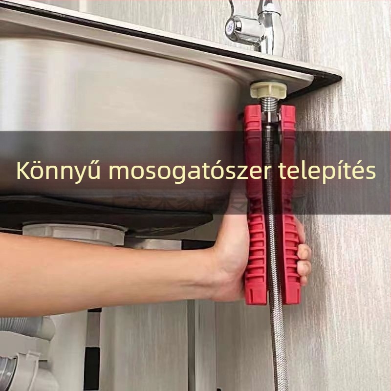 Mosogatóhoz való csőkulcs, S2 szerszámacél, műanyag felület, telepítéshez csapokra és szögváltó szelepekre