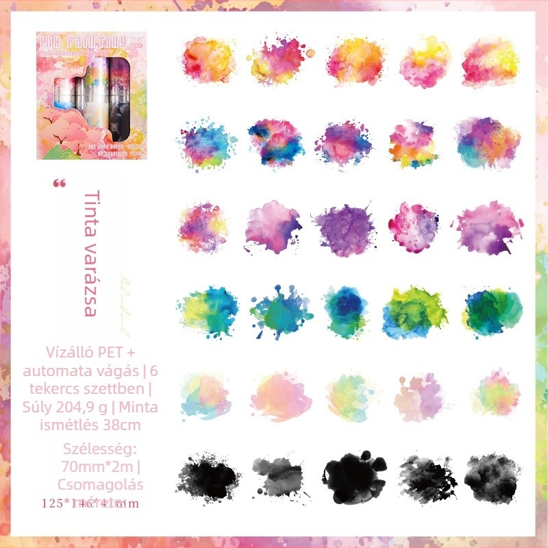 Yue zhen Akvarell keverékű díszítő szalagok dobozos készlete kézzel írt naplóhoz, PET alap, 0,01 mm vastagság