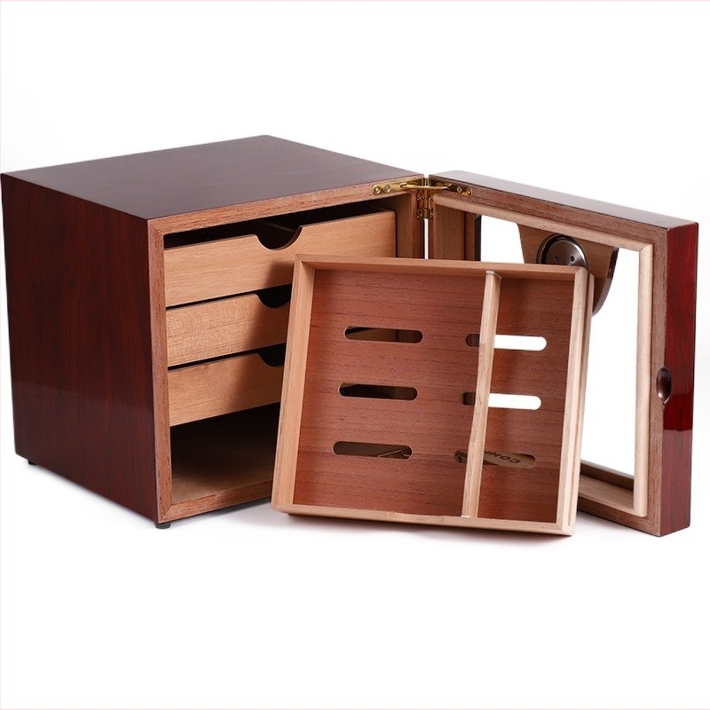 HANNICOOK Cédrusfa szivar-humidor és szekrény, fekete magasfényű pianó felülettel, modern minimalist dizájn