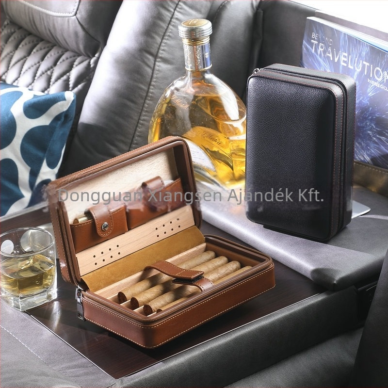 Egyéni szivar humidor – 4 darabos hordozható cipzáras tok, cédrusfa belső, logó nyomtatás, minimalist design