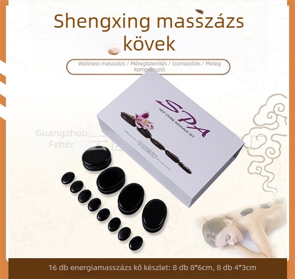 Spa bazalt melegítő kövek készlet, 16 darabos, ovális masszázskövek, csiszolás és polírozás, természetes kő