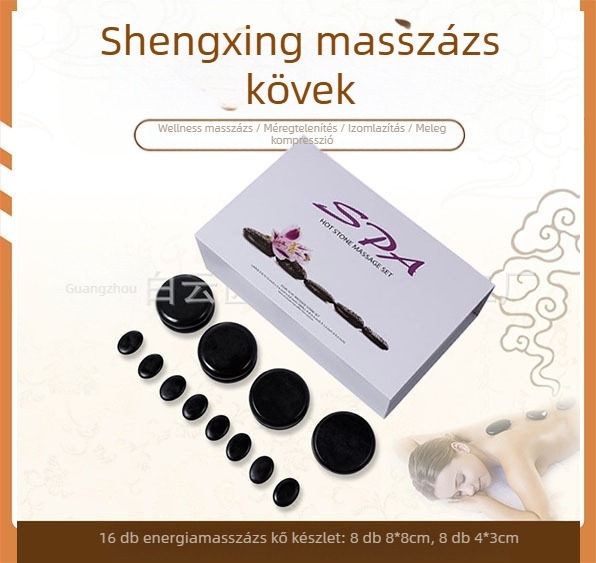 Spa bazalt melegítő kövek készlet, 16 darabos, ovális masszázskövek, csiszolás és polírozás, természetes kő