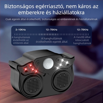 Nagy teljesítményű ultrahangos rágcsálóriasztó kettős hangszóróval, intelligens impulsus fény, 220V, 3W, ABS ház