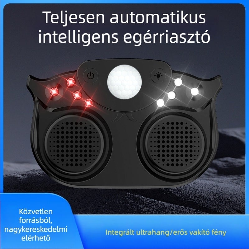 Nagy teljesítményű ultrahangos rágcsálóriasztó kettős hangszóróval, intelligens impulsus fény, 220V, 3W, ABS ház