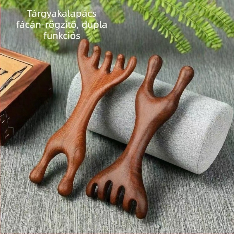 Guasha arcmaszázs eszköz, szantálfából készült fogantyúval, modern minimál stílus