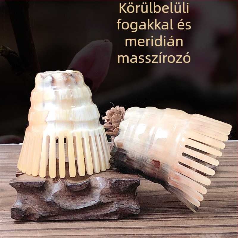 Masszázs fésű szarvból, széles fogú, a haj mosására és a fejbőr masszírozására