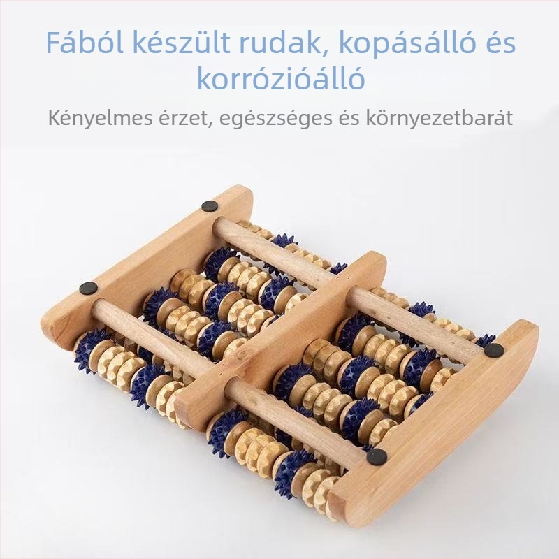Hat soros tömörfa masszírozó lábakra és vádlira, talppont-nyomó görgőkkel