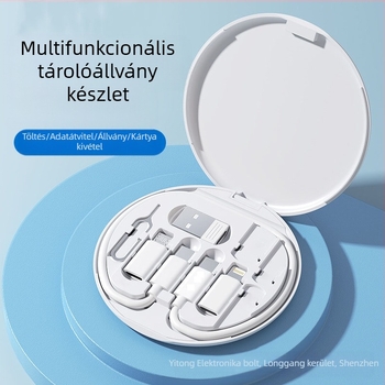 5 az 1-ben gyors töltő dokk 60W-os kimenettel, USB-C/Lightning/Micro USB csatlakozók, PVC ház