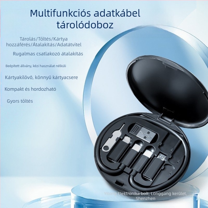 5 az 1-ben gyors töltő dokk 60W-os kimenettel, USB-C/Lightning/Micro USB csatlakozók, PVC ház